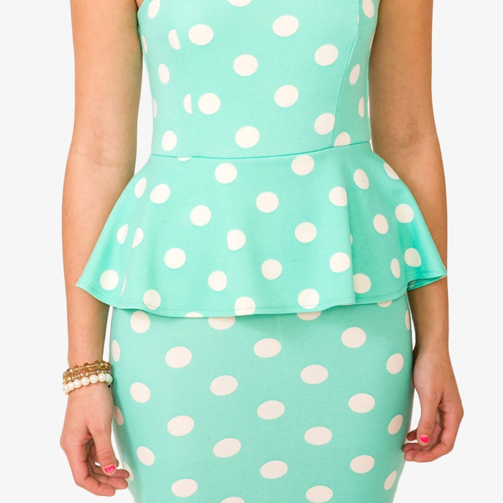 Forever 21 Women's Teal Polka Dot Peplum Dress